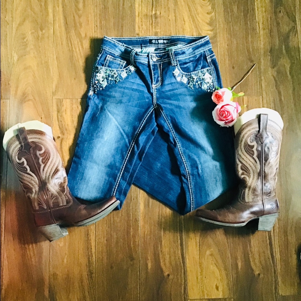 CELLO RHINESTONE BOOTCUT JEANS